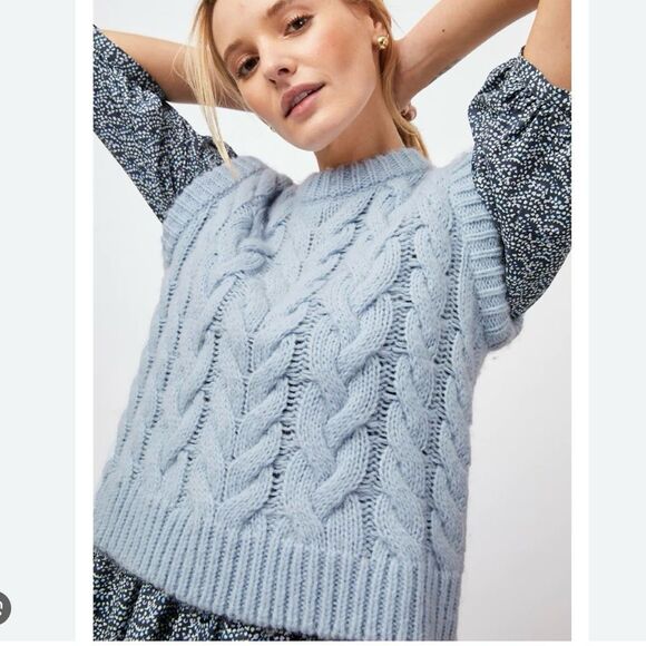 Rails Alexis cable knit wool alpaca Sweater Vest Size S baby‎ sky blue - Picture 2 of 10
